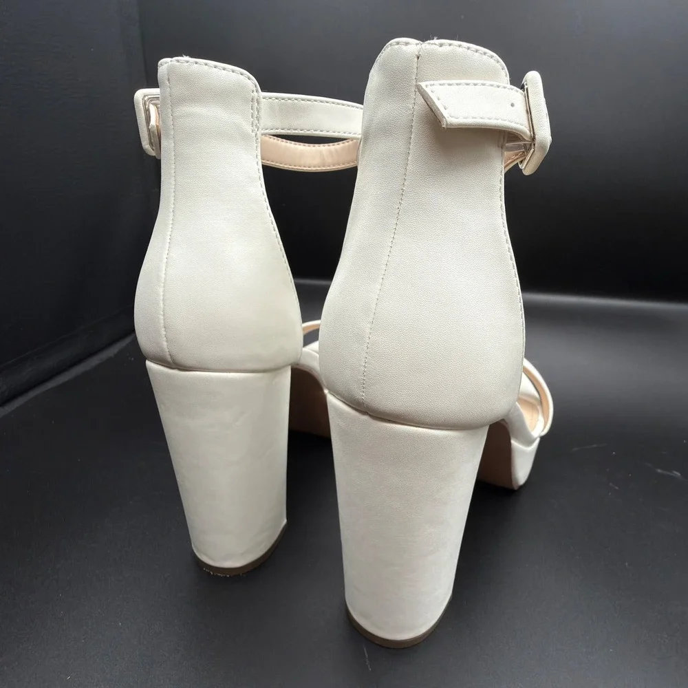 Ankis Womens White Platform Block Heel Sandals Ankle Strap Open Toe Size 7.5